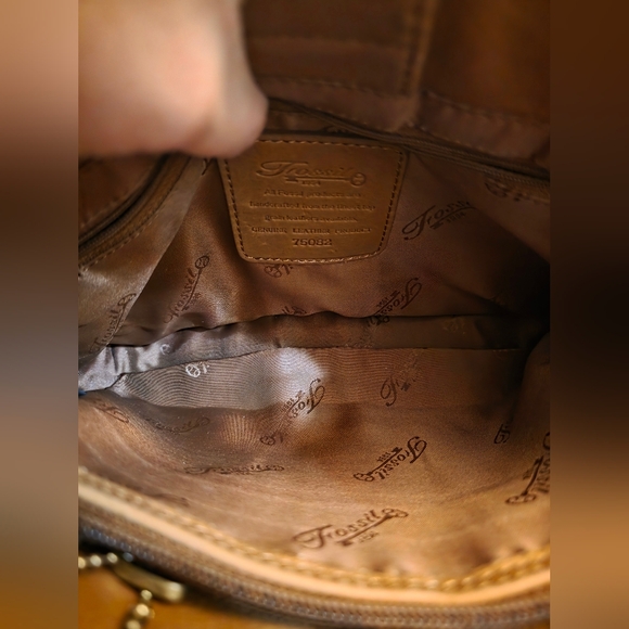 Vintage Fossil Tan Leather Handbag 29cm X‎ 23cm - Picture 7 of 7